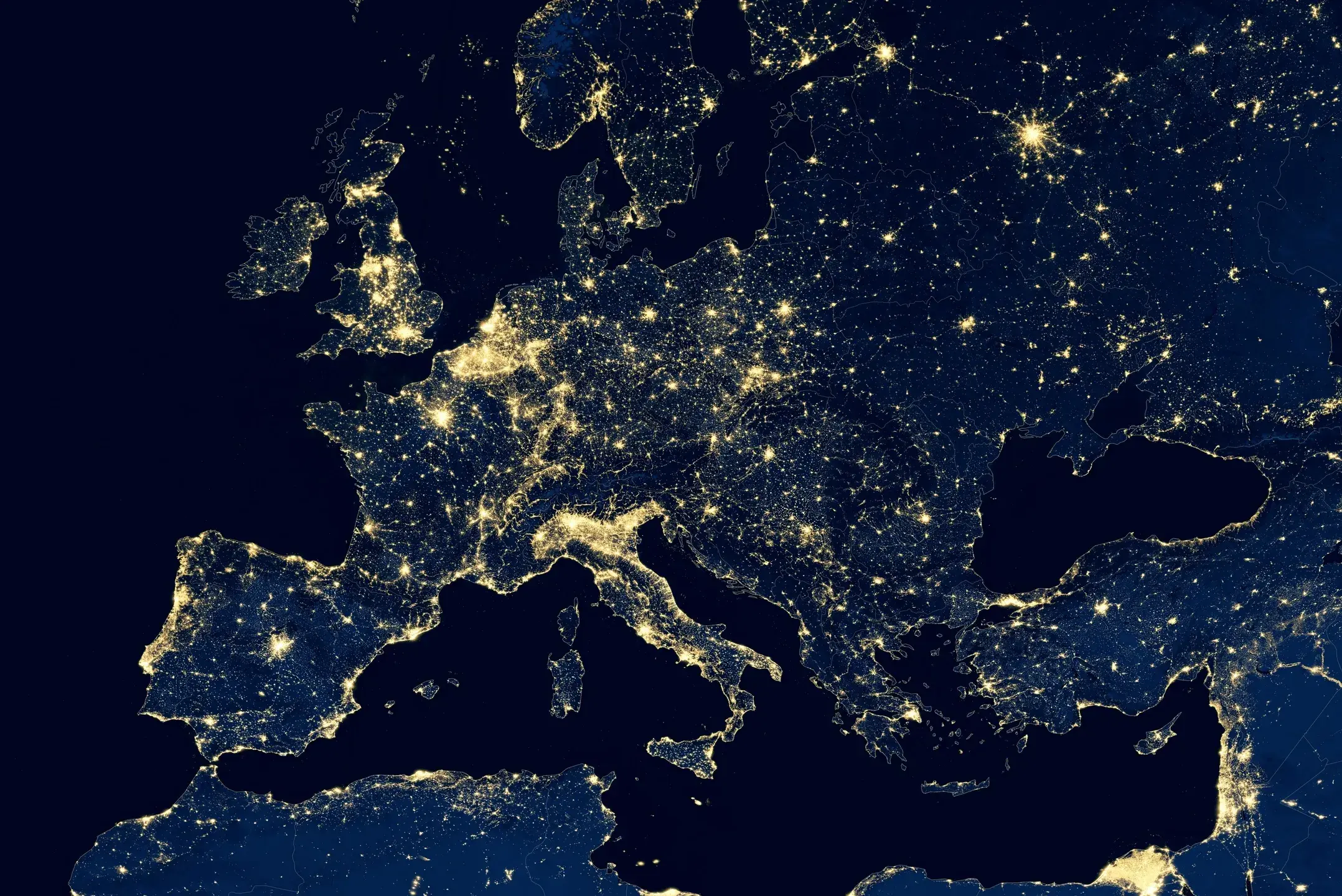 Europe from space night