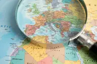 Europe map with magnifying glass